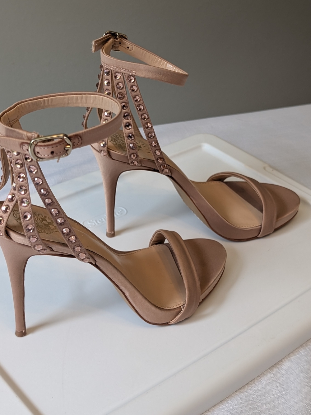 Vince Camuto Embellished Crystal Cage Back Stiletto Heels - Rose Pink- 6 1/2